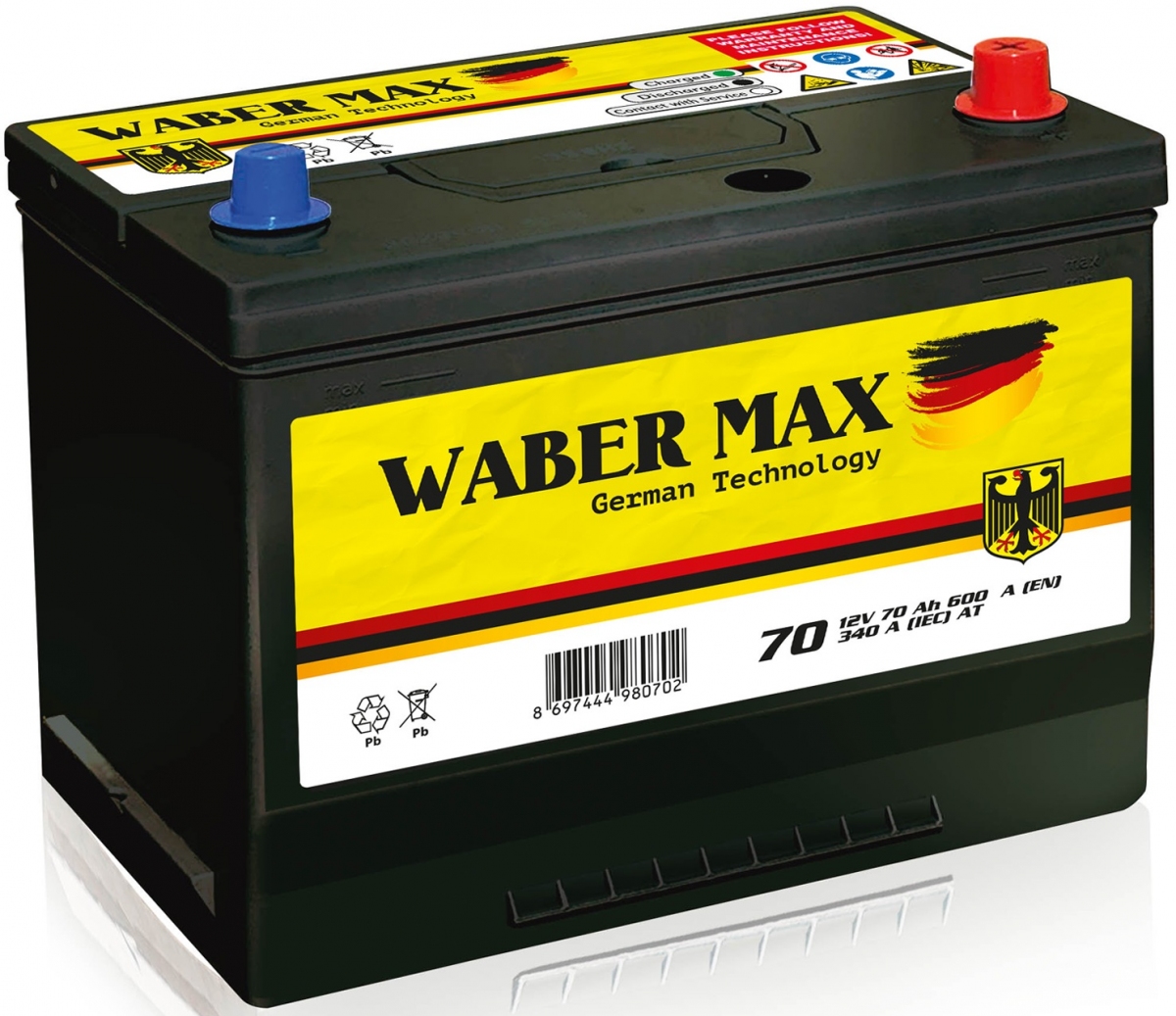 აკუმულატორი WABER MAX 70Ah/600A 12V DIN მარჯვენა (261x172x231))